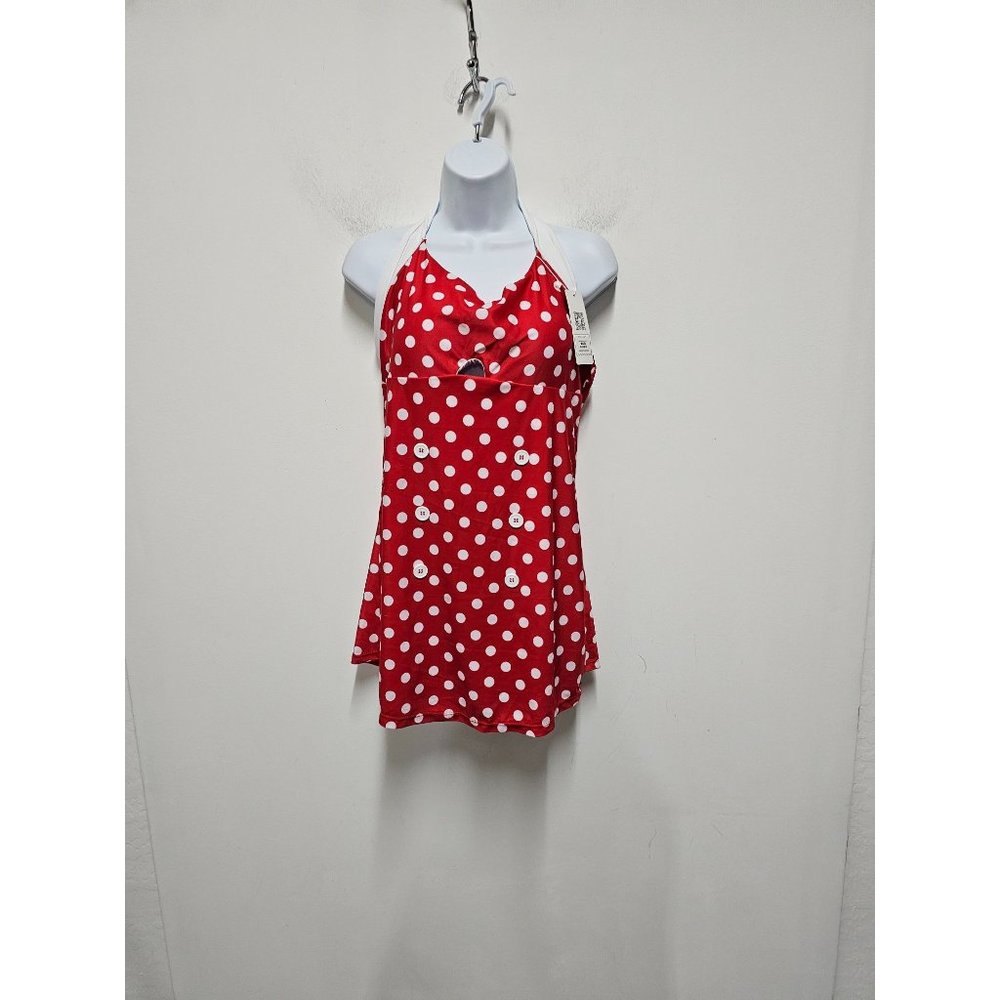 Red & White Polka Dot Halter Top One-Piece Swimsuit Size 3XL